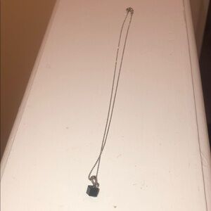 Women's Silver Color Necklace with Black Gemstone Pendant